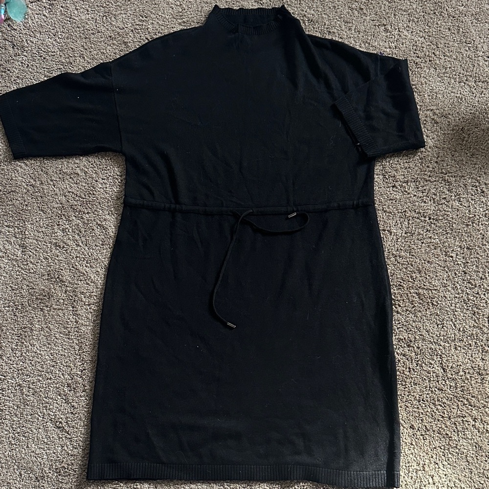 Black Knit Belted Sweater Dress